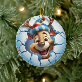 Glückliche Rentiere genießen den Winter. Keramik Ornament