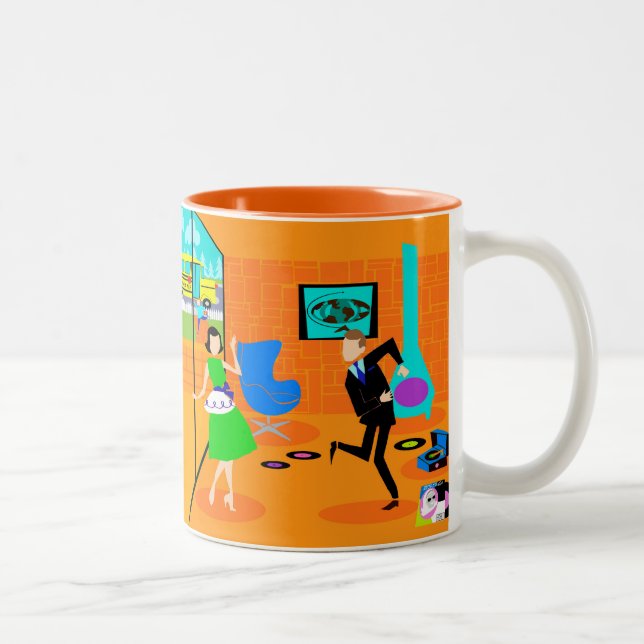 Glückliche Retro-Eltern-Tasse Zweifarbige Tasse (Rechts)