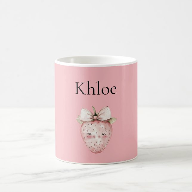Glückliche rosa Erdbeere Kaffeetasse (Mittel)