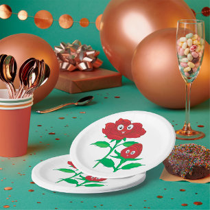 Glückliche rote Rosenfiguren Pappteller