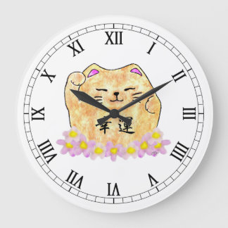 Glückliche runde Wanduhr der Katzen-(Maneki Neko)