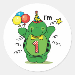 Glückliche Schildkröte-1. Geburtstag Runder Aufkleber