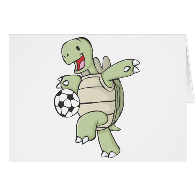 Glückliche Schildkröte, die Fußball spielt (Vorderseite (Horizontal))