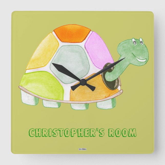 Glückliche Schildkröte Quadratische Wanduhr (Vorderseite)