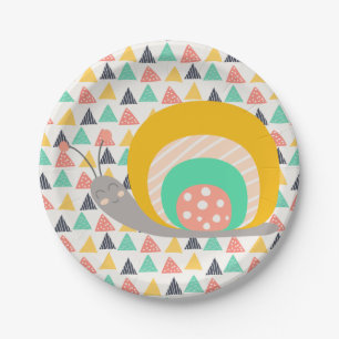 Glückliche Schnecke auf Dreiecken Pappteller