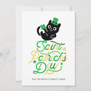 Glückliche schwarze Katze Kleeblatt Foto St. Patri Feiertagskarte