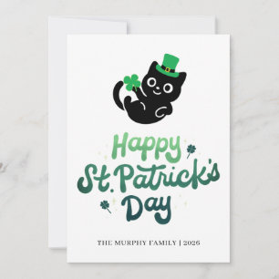 Glückliche schwarze Katze Shamrock Foto St. Patric Feiertagskarte