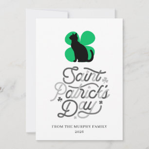 Glückliche schwarze Katze Shamrock Foto St. Patric Feiertagskarte