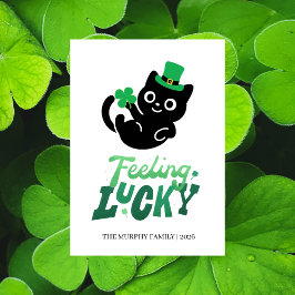 Glückliche schwarze Katze Shamrock Foto St. Patric Feiertagskarte