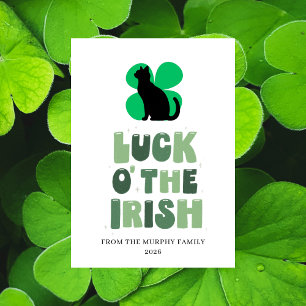 Glückliche schwarze Katze Shamrock Foto St. Patric Feiertagskarte