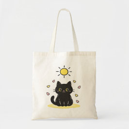 Glückliche schwarze Katze Sonnenschein Tragetasche
