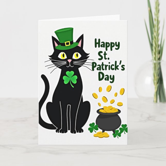 Glückliche schwarze Katze St. Patricks Karte (Vorderseite)