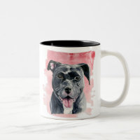 Glückliche schwarze Pitbull HundeAquarell-Malerei