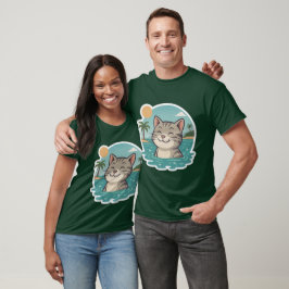 Glückliche Schwimmkatze – Ozean Sommer Aufkleber T-Shirt