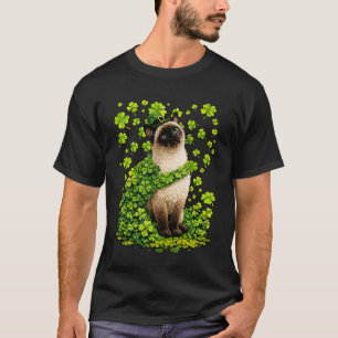 Glückliche siamesische Katze mit Shamrocks Kleebla T-Shirt