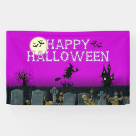 Glückliche Skeleton Hexe-lila   Fahne Halloweens Banner