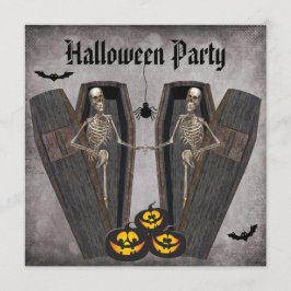 Glückliche Skelette im Sarg-Halloween-Party Einladung