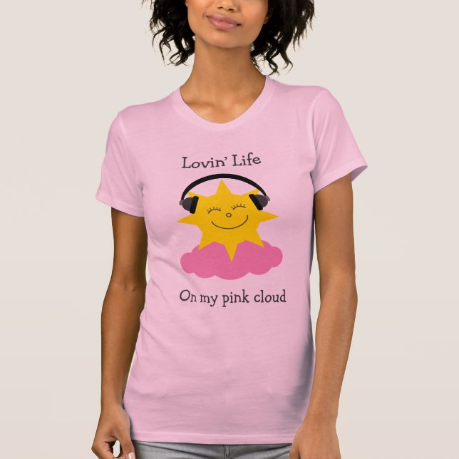 Glückliche Sonne der rosa Wolke mit Kopfhörer T - T-Shirt (Vorderseite)