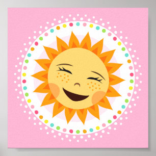 Glückliche Sonne mit farbenfroher gepunkteter Rand Poster