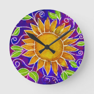 Glückliche Sonnenblume Runde Wanduhr