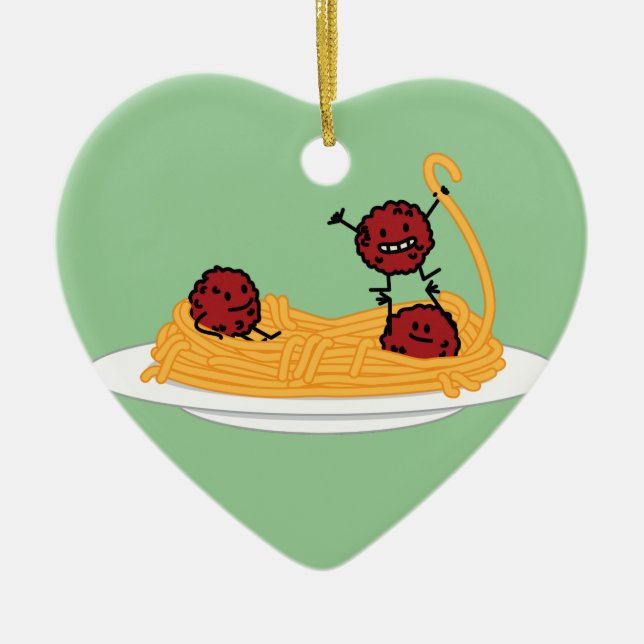 Glückliche Spaghettis und Fleischklöschen Keramikornament (Vorne)