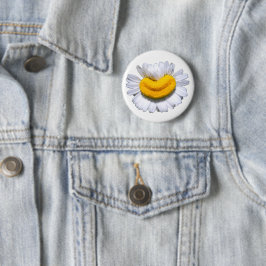 Glückliche strahlende Kamille Blume Lächeln Button