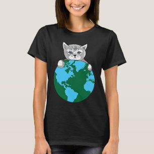 Glückliche süße Katze schützt Planet Erde Tag T-Shirt
