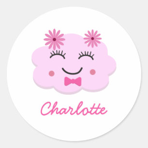 Glückliche süße rosa kawaii Wolke  benutzerdefinie Runder Aufkleber