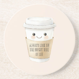 Glückliche Tasse Sieh die Sache von der positiven  Getränkeuntersetzer
