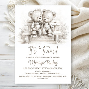Glückliche Teddybär-Zwillinge-Baby-Party Einladung