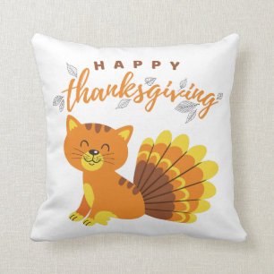 glückliche Thanksgiving-Katze Türkei Kissen
