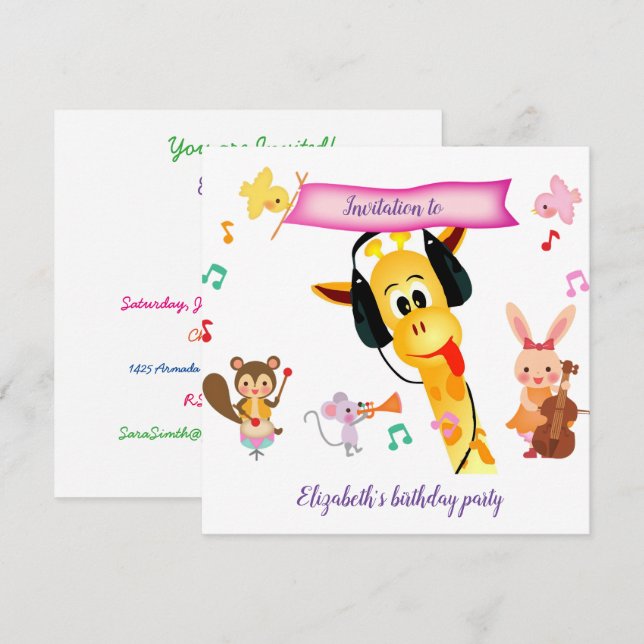 Glückliche Tiere Einladung (Vorne/Hinten)