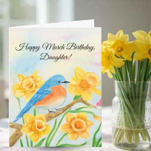 Glückliche Tochter März Geburtstag Blaue Vogel  Karte
