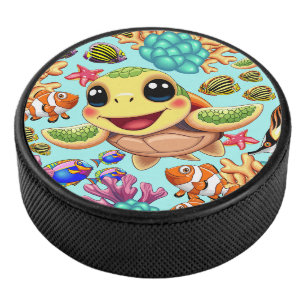 Glückliche und niedliche Meeresschildkröten-Baby-F Eishockey Puck