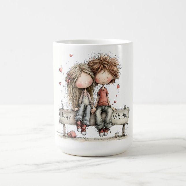 Glückliche Valentinsbank-Illustration Kaffeetasse (Mittel)
