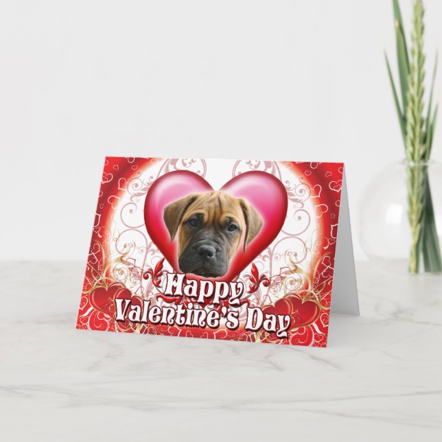 Glückliche Valentinstag-Bulldogge Feiertagskarte (Vorderseite)