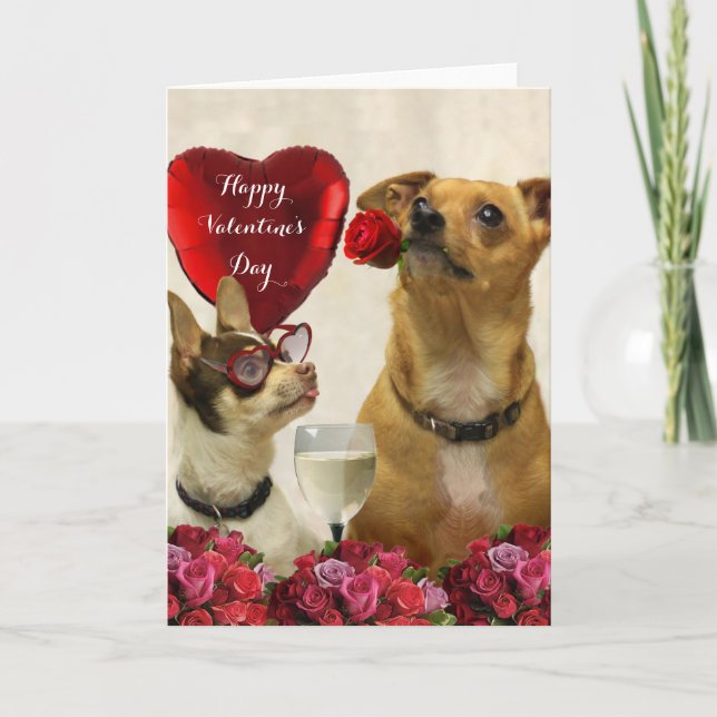 Glückliche Valentinstag-Chihuahua verfolgen Karte (Vorderseite)