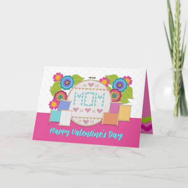 Glückliche Valentinstag Mama! Stickerei Hoop Threa Karte (Vorderseite)