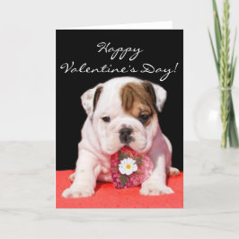 Glückliche Valentinstagbulldoggenwelpen-Grußkarte Feiertagskarte