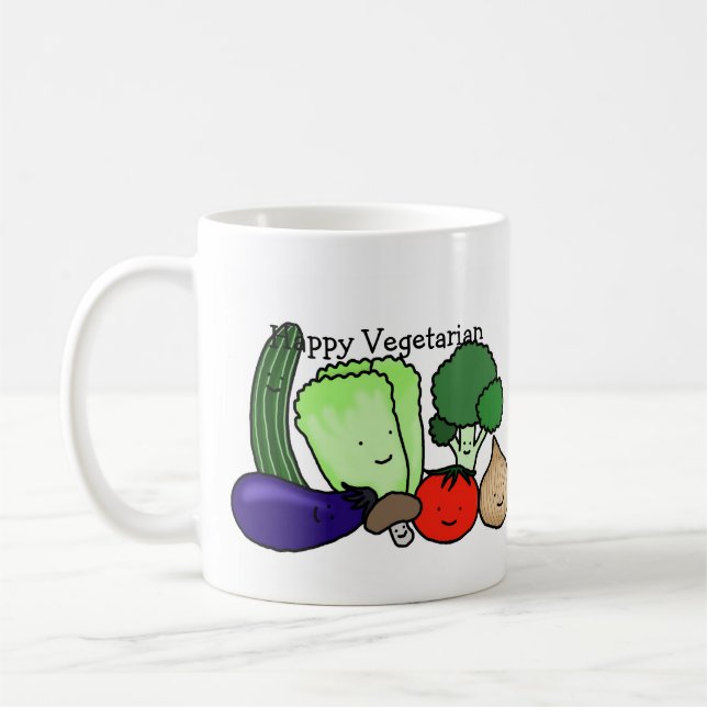 Glückliche vegetarische niedliche bunte kaffeetasse (Links)