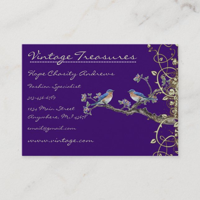 Glückliche Vintage Bluebirds wirbeln Design Visitenkarte (Vorderseite)