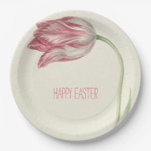 Glückliche Vintage rosa Papierplatte Ostern Pappteller