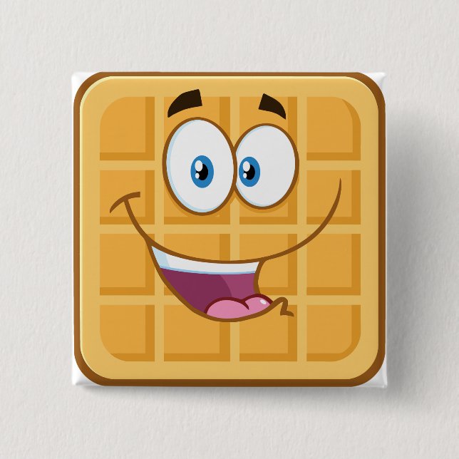 Glückliche Waffel Kawaii Lächelndes Frühstücksesse Button (Vorderseite)