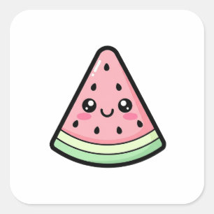 Glückliche Wassermelone – Süße Kawaii-Illustration Quadratischer Aufkleber