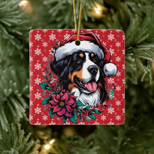 Glückliche Weihnachten Bernese Mountain Hund Weihn Keramikornament (Baum)