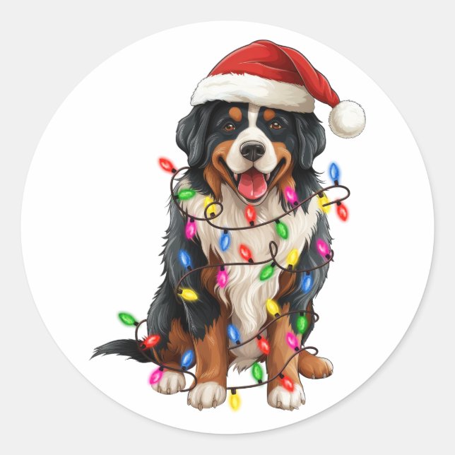 Glückliche Weihnachten Bernese Mountain Hund Weihn Runder Aufkleber (Vorderseite)