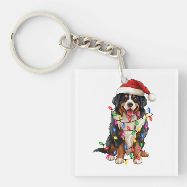 Glückliche Weihnachten Bernese Mountain Hund Weihn Schlüsselanhänger (Vorderseite)