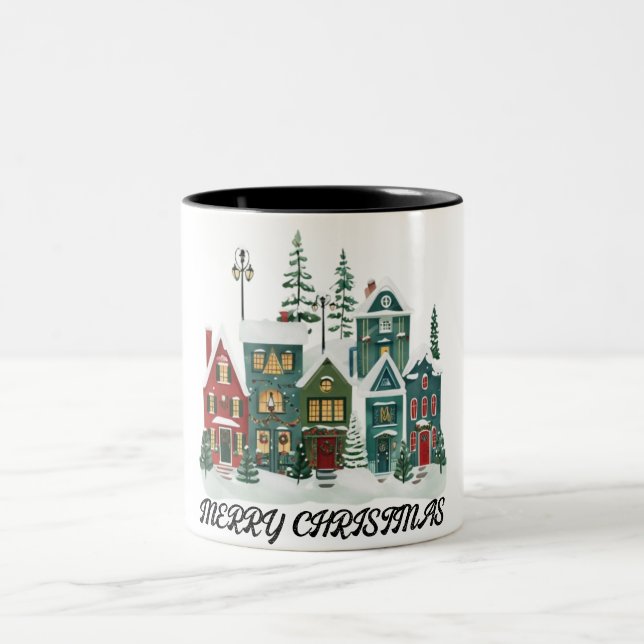 Glückliche Weihnachten Zwei-Tone-Tasse Zweifarbige Tasse (Mittel)