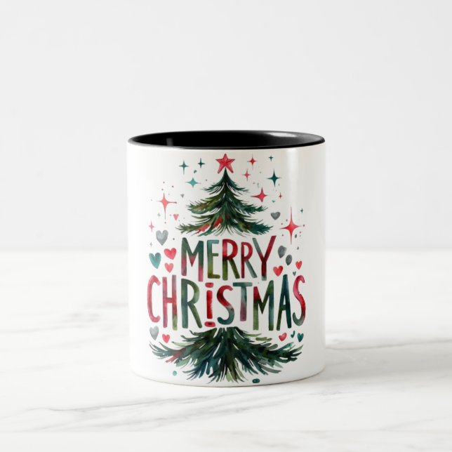 Glückliche Weihnachten Zwei-Tone-Tasse Zweifarbige Tasse (Mittel)