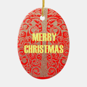 Glückliche Weihnachts-Rot- und Gold-Sammlung Keramikornament